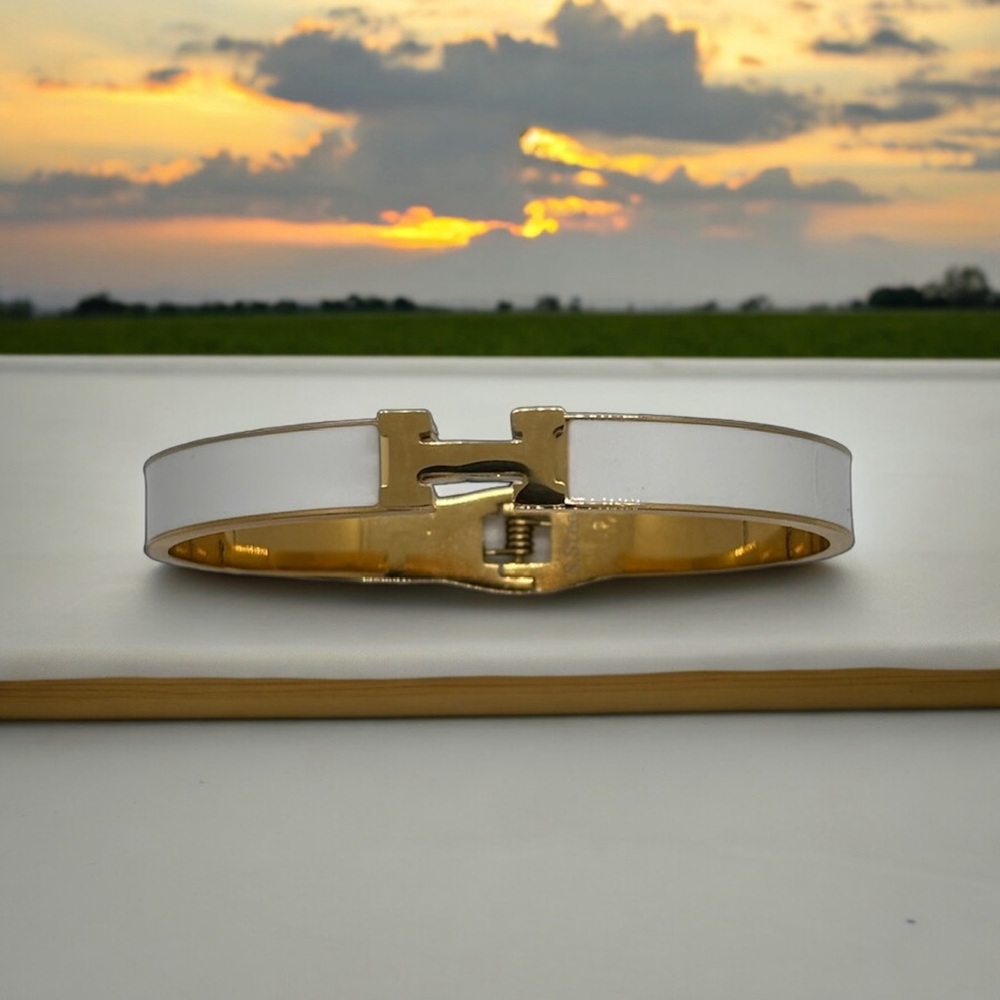 White Enamel H Bangle Bracelet